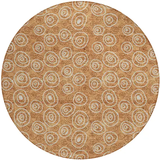 8' Terra Cotta Copper And Beige Round Geometric Washable Indoor Outdoor Area Rug Photo 2
