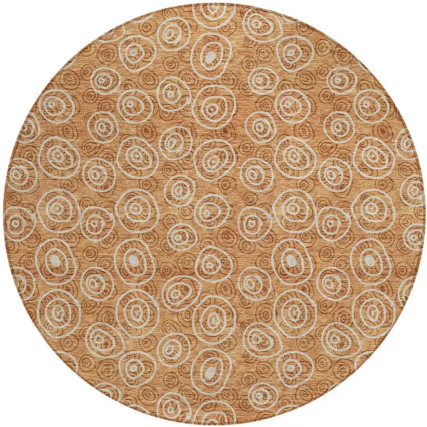 8' Terra Cotta Copper And Beige Round Geometric Washable Indoor Outdoor Area Rug Photo 2