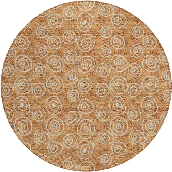 8' Terra Cotta Copper And Beige Round Geometric Washable Indoor Outdoor Area Rug Photo 2