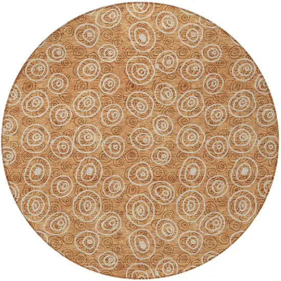 8' Terra Cotta Copper And Beige Round Geometric Washable Indoor Outdoor Area Rug Photo 4