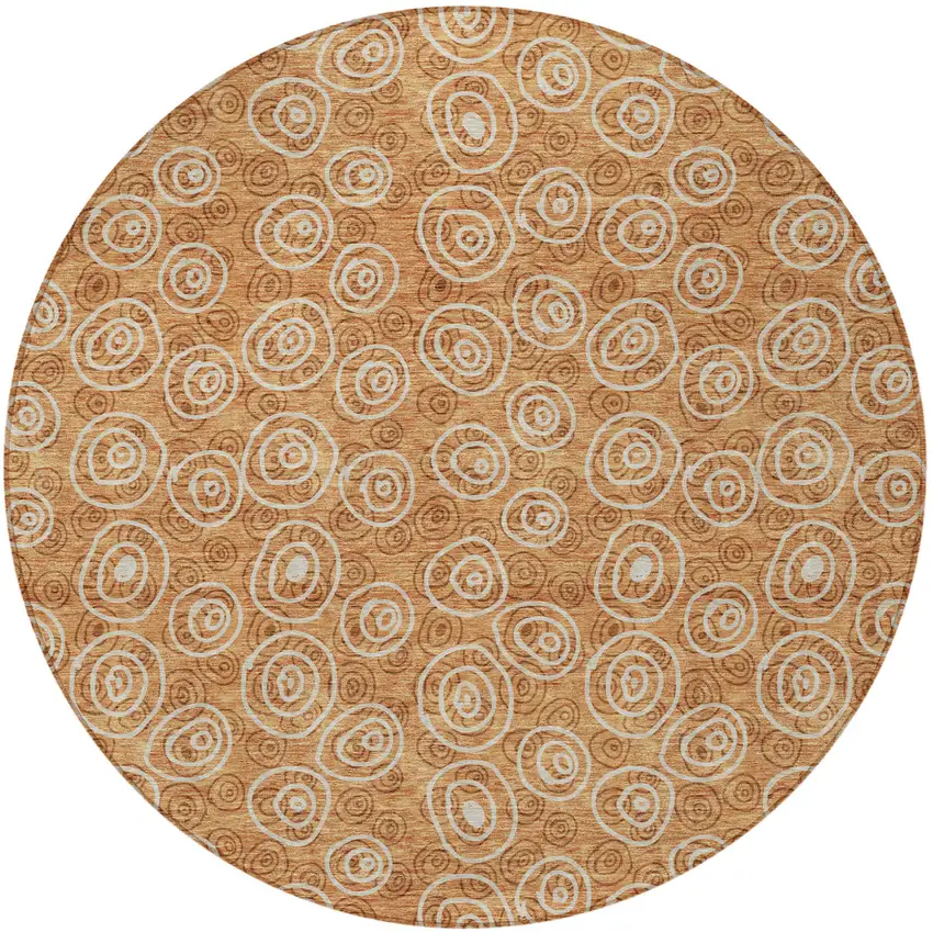 8' Terra Cotta Copper And Beige Round Geometric Washable Indoor Outdoor Area Rug Photo 4