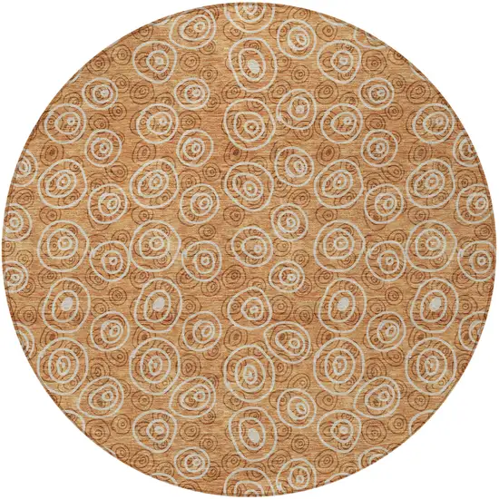 8' Terra Cotta Copper And Beige Round Geometric Washable Indoor Outdoor Area Rug Photo 4