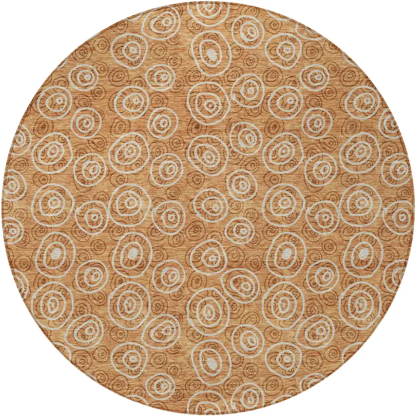 8' Terra Cotta Copper And Beige Round Geometric Washable Indoor Outdoor Area Rug Photo 4