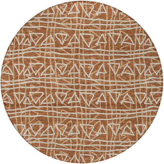8' Terra Cotta Copper And Beige Round Geometric Washable Indoor Outdoor Area Rug Photo 7