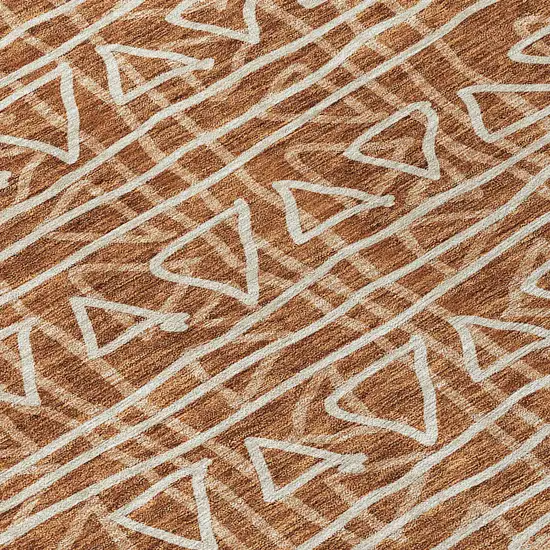 8' Terra Cotta Copper And Beige Round Geometric Washable Indoor Outdoor Area Rug Photo 4