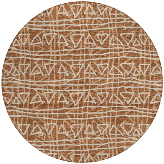 8' Terra Cotta Copper And Beige Round Geometric Washable Indoor Outdoor Area Rug Photo 6