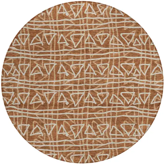 8' Terra Cotta Copper And Beige Round Geometric Washable Indoor Outdoor Area Rug Photo 2