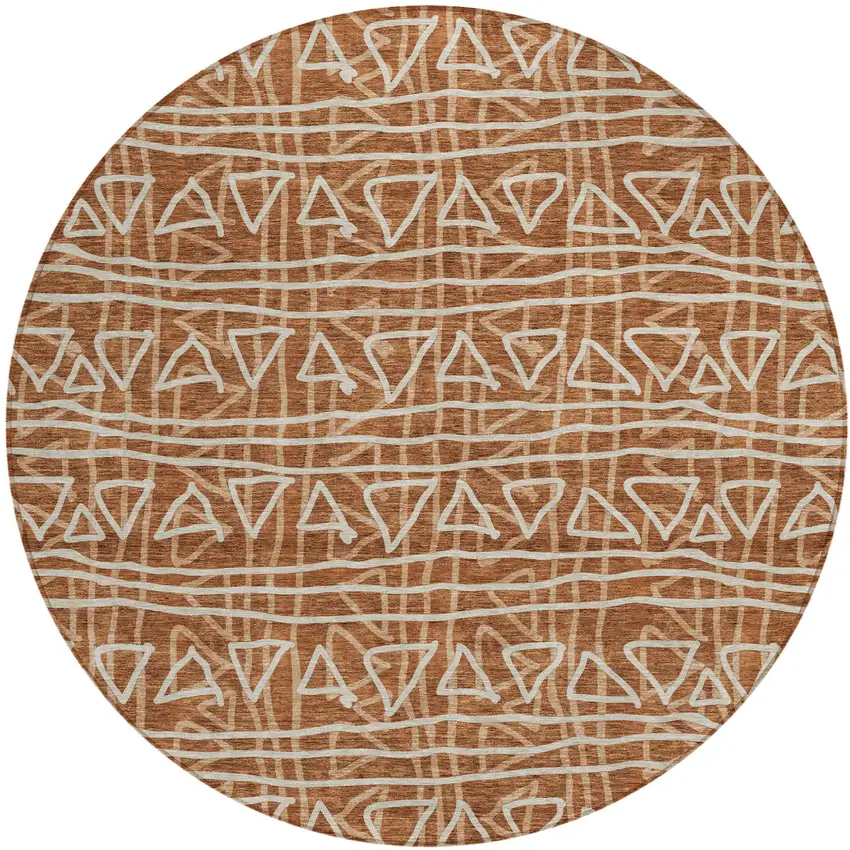 8' Terra Cotta Copper And Beige Round Geometric Washable Indoor Outdoor Area Rug Photo 2