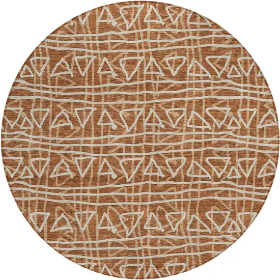 8' Terra Cotta Copper And Beige Round Geometric Washable Indoor Outdoor Area Rug Photo 2