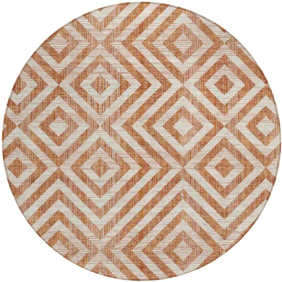 8' Terra Cotta Copper And Beige Round Geometric Washable Indoor Outdoor Area Rug Photo 2