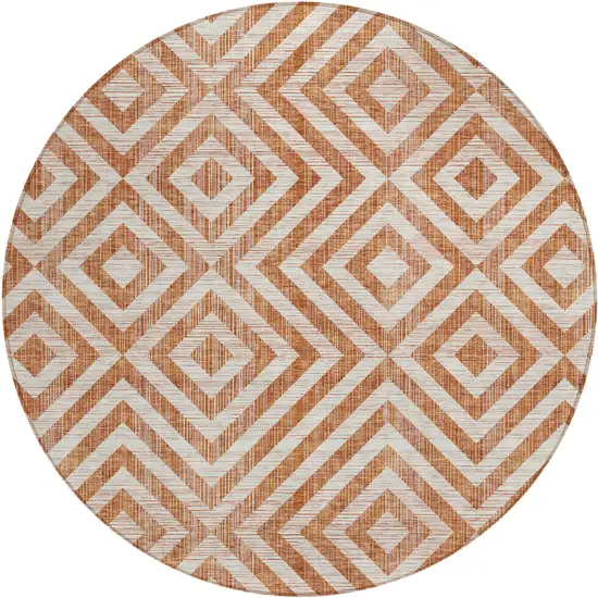 8' Terra Cotta Copper And Beige Round Geometric Washable Indoor Outdoor Area Rug Photo 2