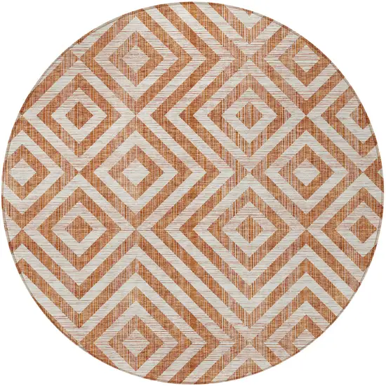 8' Terra Cotta Copper And Beige Round Geometric Washable Indoor Outdoor Area Rug Photo 5