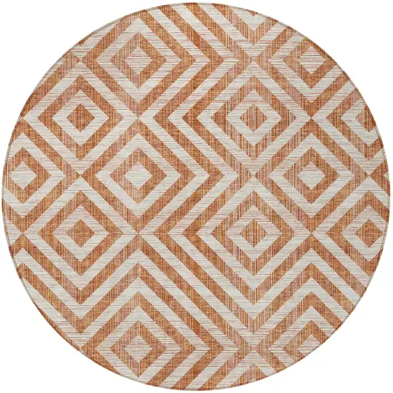8' Terra Cotta Copper And Beige Round Geometric Washable Indoor Outdoor Area Rug Photo 5