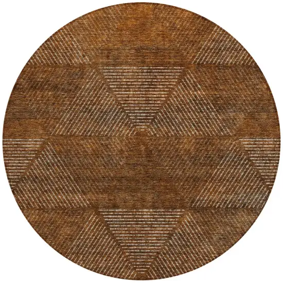 8' Terra Cotta Copper And Beige Round Geometric Washable Indoor Outdoor Area Rug Photo 5