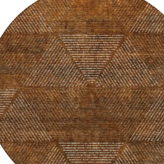 8' Terra Cotta Copper And Beige Round Geometric Washable Indoor Outdoor Area Rug Photo 4