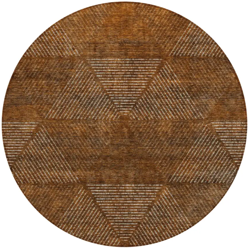 8' Terra Cotta Copper And Beige Round Geometric Washable Indoor Outdoor Area Rug Photo 2