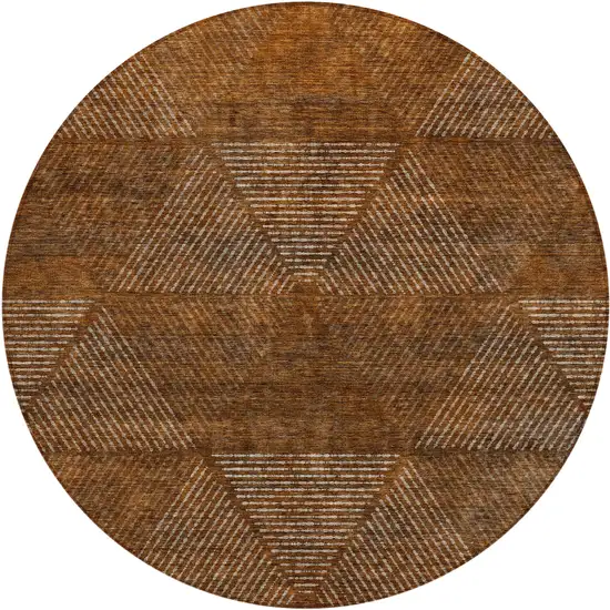 8' Terra Cotta Copper And Beige Round Geometric Washable Indoor Outdoor Area Rug Photo 2