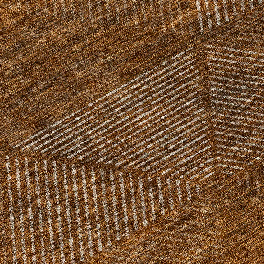 8' Terra Cotta Copper And Beige Round Geometric Washable Indoor Outdoor Area Rug Photo 8