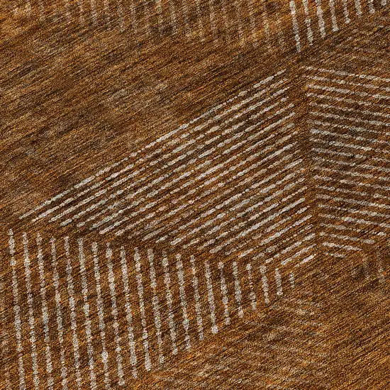 8' Terra Cotta Copper And Beige Round Geometric Washable Indoor Outdoor Area Rug Photo 8