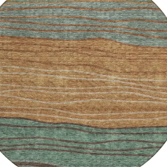 8' Terra Cotta Copper And Beige Round Striped Washable Indoor Outdoor Area Rug Photo 4