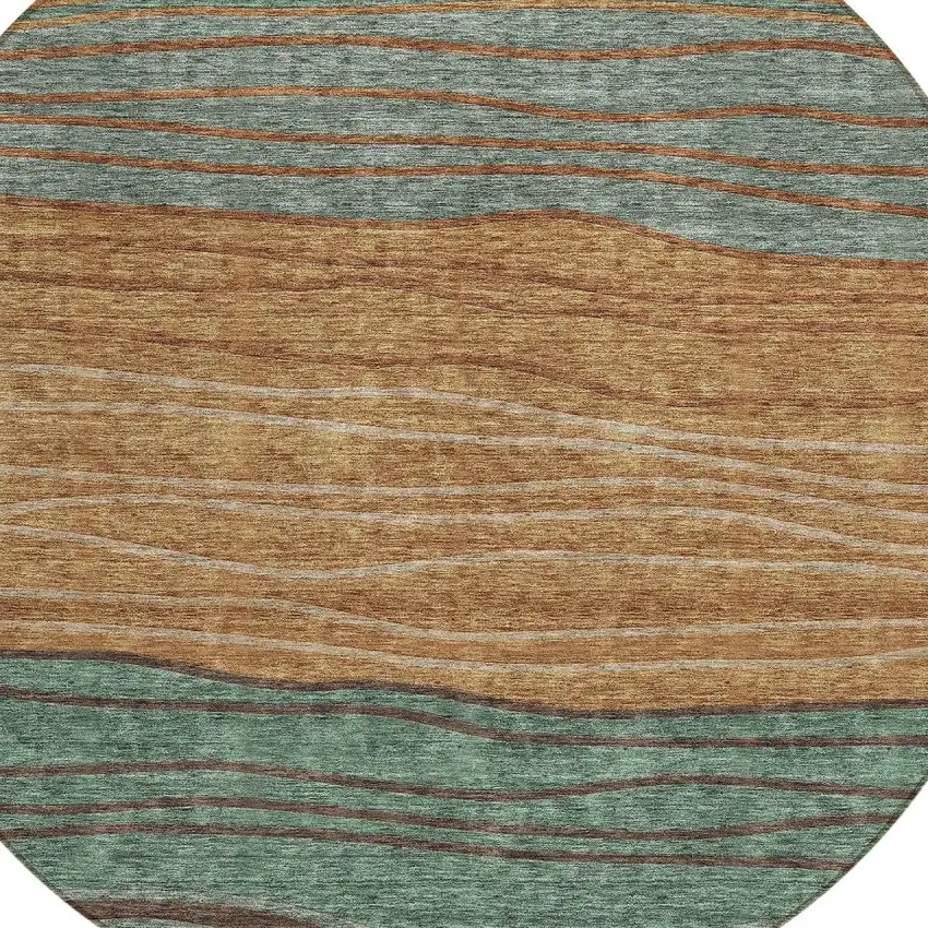 8' Terra Cotta Copper And Beige Round Striped Washable Indoor Outdoor Area Rug Photo 4