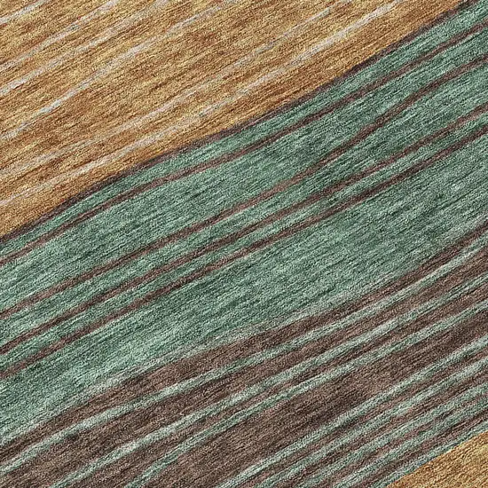 8' Terra Cotta Copper And Beige Round Striped Washable Indoor Outdoor Area Rug Photo 9