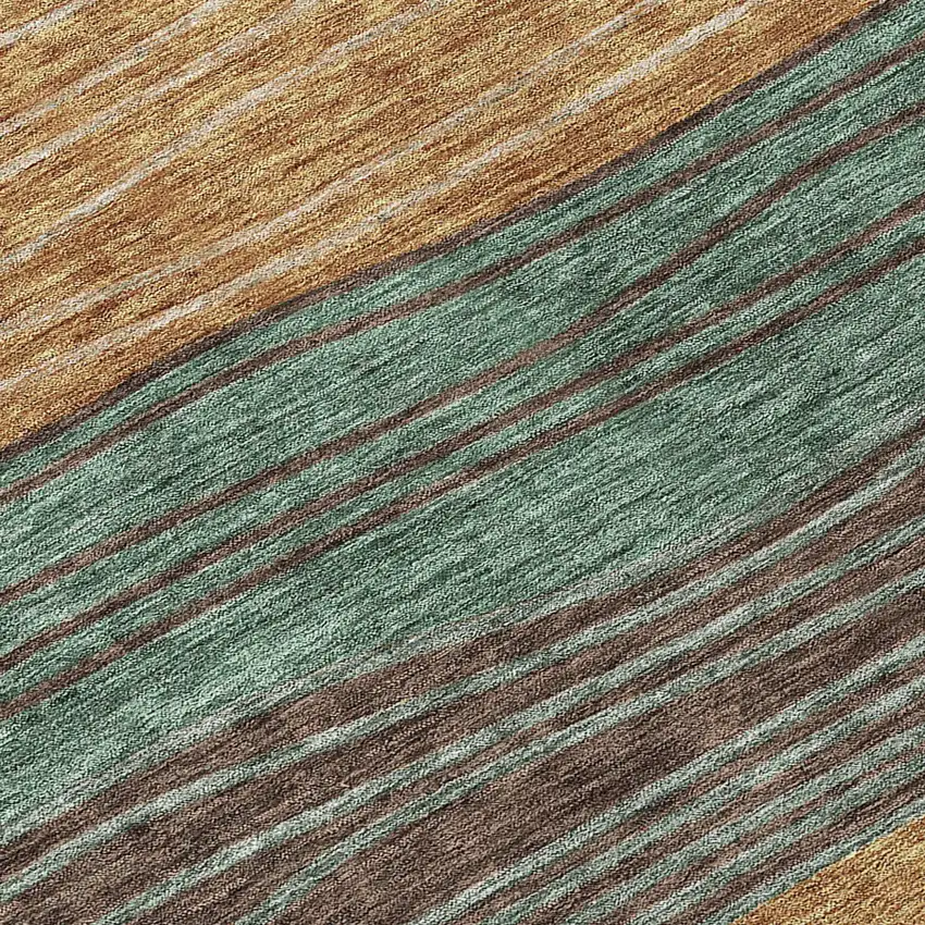 8' Terra Cotta Copper And Beige Round Striped Washable Indoor Outdoor Area Rug Photo 9