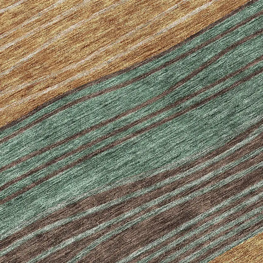 8' Terra Cotta Copper And Beige Round Striped Washable Indoor Outdoor Area Rug Photo 9