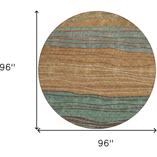 8' Terra Cotta Copper And Beige Round Striped Washable Indoor Outdoor Area Rug Photo 8