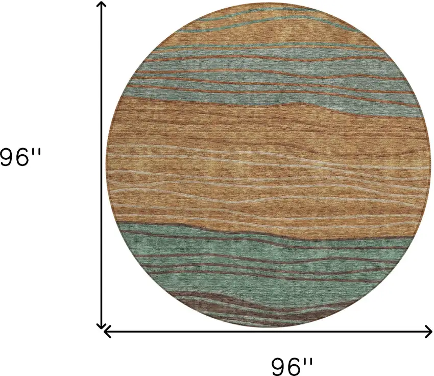 8' Terra Cotta Copper And Beige Round Striped Washable Indoor Outdoor Area Rug Photo 8