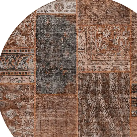 8' Terra Cotta Copper And Charcoal Round Patchwork Washable Indoor Outdoor Area Rug Photo 6