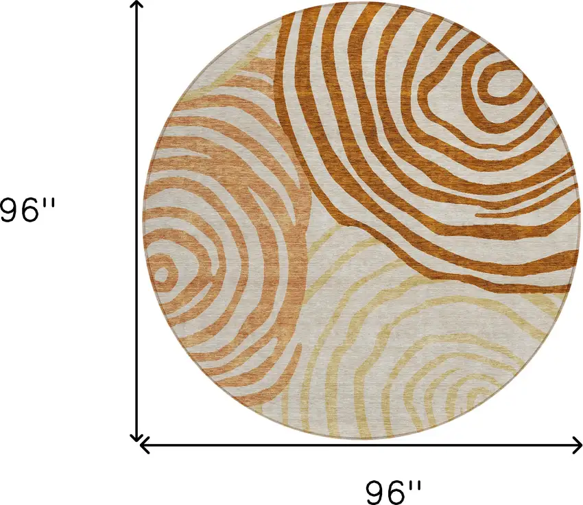 8' Terra Cotta Copper And Gold Round Abstract Washable Indoor Outdoor Area Rug Photo 3