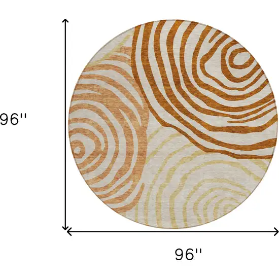 8' Terra Cotta Copper And Gold Round Abstract Washable Indoor Outdoor Area Rug Photo 3