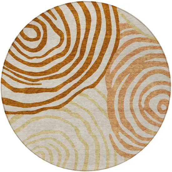 8' Terra Cotta Copper And Gold Round Abstract Washable Indoor Outdoor Area Rug Photo 5