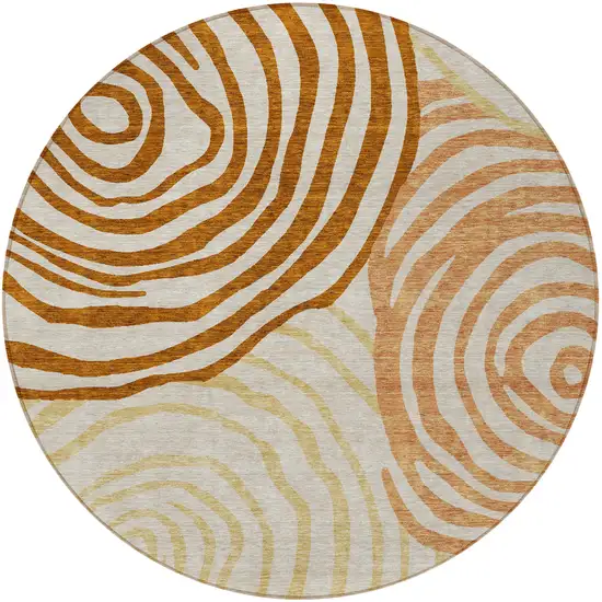 8' Terra Cotta Copper And Gold Round Abstract Washable Indoor Outdoor Area Rug Photo 5