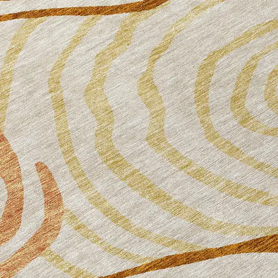 8' Terra Cotta Copper And Gold Round Abstract Washable Indoor Outdoor Area Rug Photo 4