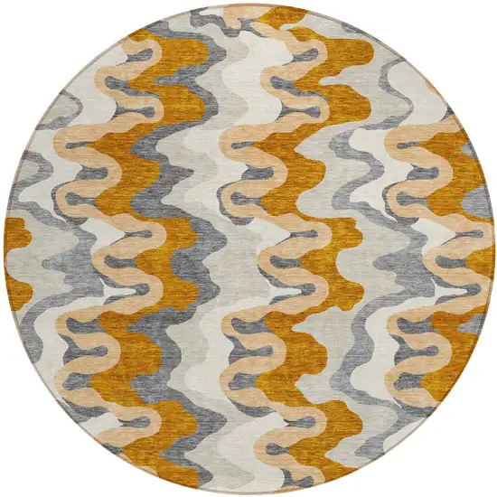 8' Terra Cotta Copper And Gray Round Abstract Washable Indoor Outdoor Area Rug Photo 2