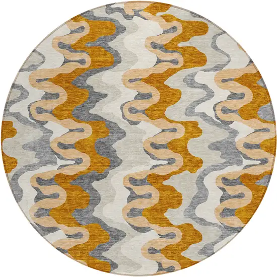 8' Terra Cotta Copper And Gray Round Abstract Washable Indoor Outdoor Area Rug Photo 2