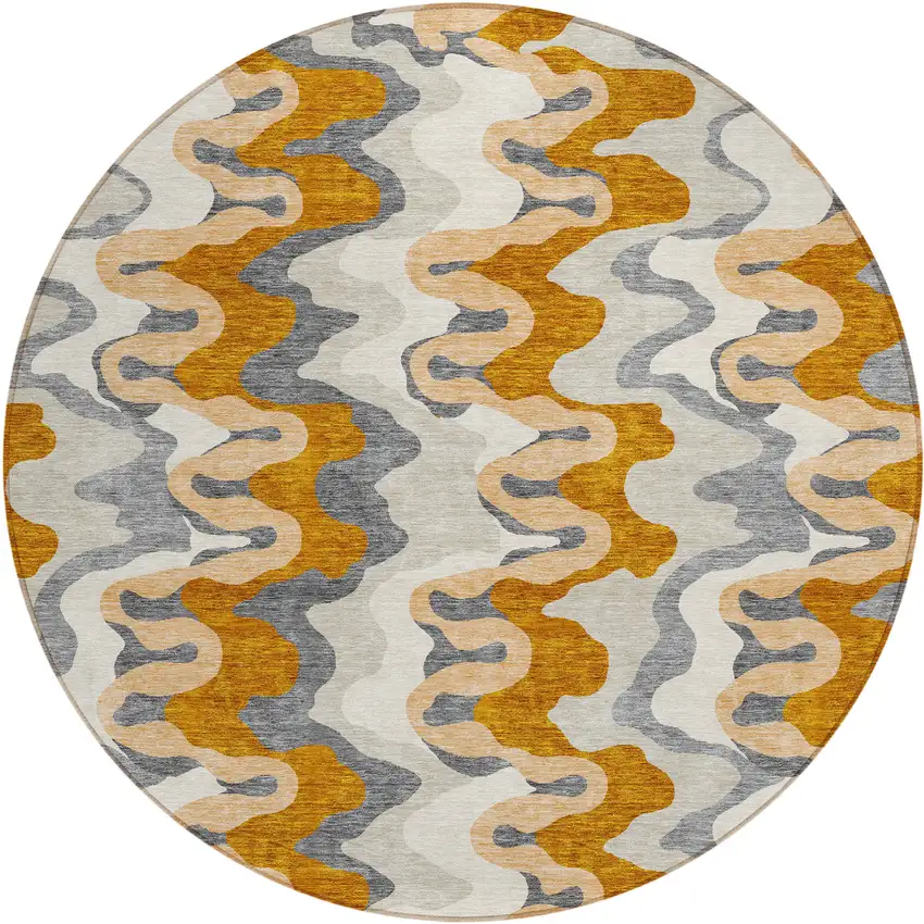 8' Terra Cotta Copper And Gray Round Abstract Washable Indoor Outdoor Area Rug Photo 2