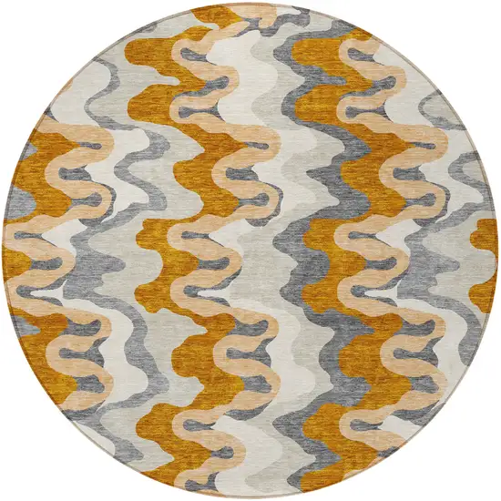 8' Terra Cotta Copper And Gray Round Abstract Washable Indoor Outdoor Area Rug Photo 5