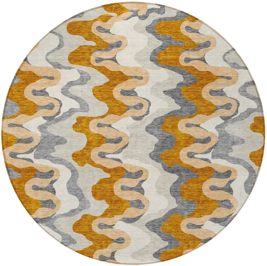 8' Terra Cotta Copper And Gray Round Abstract Washable Indoor Outdoor Area Rug Photo 5