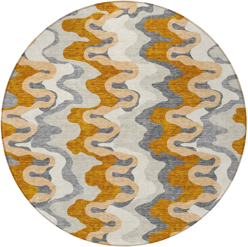 8' Terra Cotta Copper And Gray Round Abstract Washable Indoor Outdoor Area Rug Photo 5