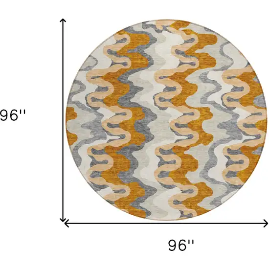 8' Terra Cotta Copper And Gray Round Abstract Washable Indoor Outdoor Area Rug Photo 9
