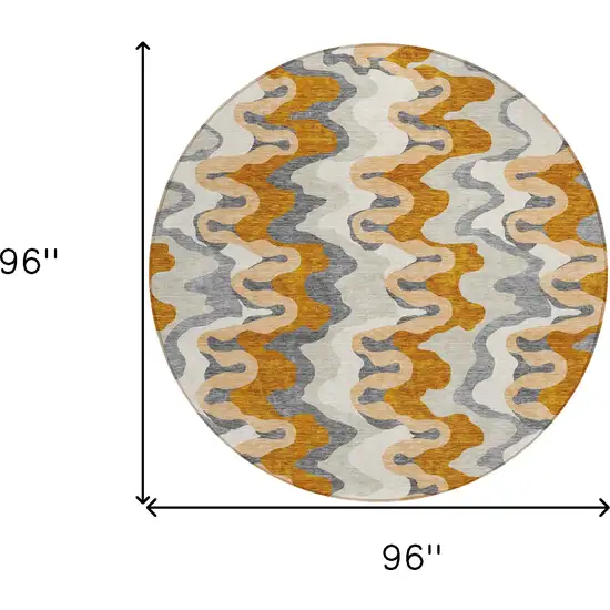 8' Terra Cotta Copper And Gray Round Abstract Washable Indoor Outdoor Area Rug Photo 9