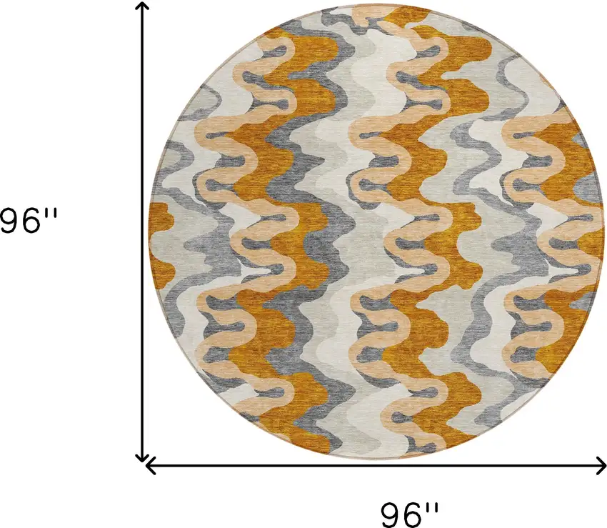 8' Terra Cotta Copper And Gray Round Abstract Washable Indoor Outdoor Area Rug Photo 9