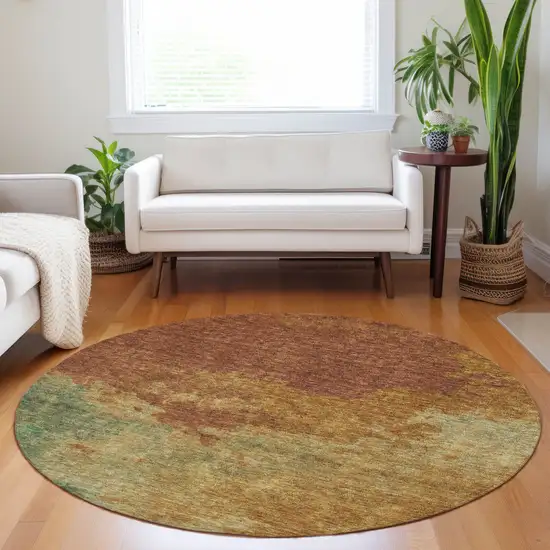 8' Terra Cotta Copper And Green Round Abstract Washable Indoor Outdoor Area Rug Photo 8