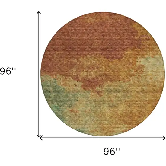 8' Terra Cotta Copper And Green Round Abstract Washable Indoor Outdoor Area Rug Photo 9