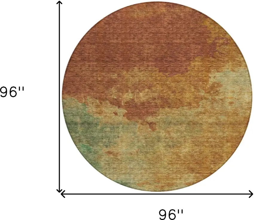 8' Terra Cotta Copper And Green Round Abstract Washable Indoor Outdoor Area Rug Photo 9