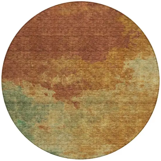8' Terra Cotta Copper And Green Round Abstract Washable Indoor Outdoor Area Rug Photo 5