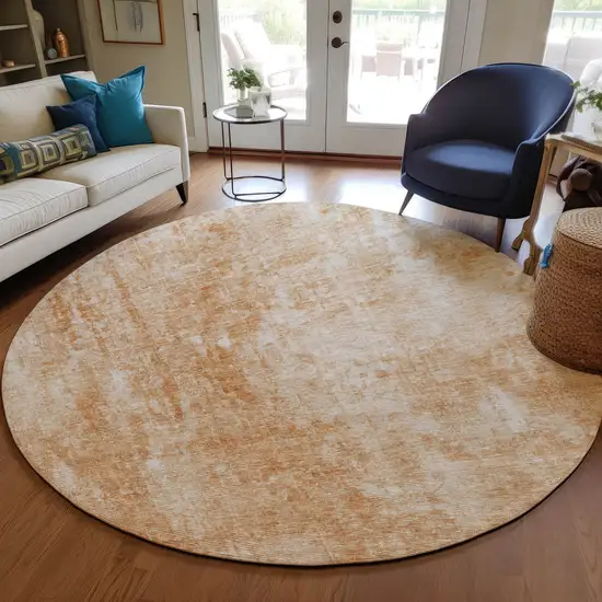 8' Terra Cotta Copper And Ivory Round Abstract Washable Indoor Outdoor Area Rug Photo 8